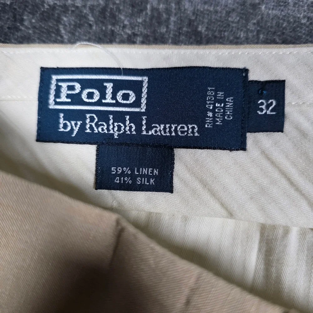 Polo Ralph Lauren Mens 34x28 Linen Silk Pleated Trousers Dress Pants Tan Khaki